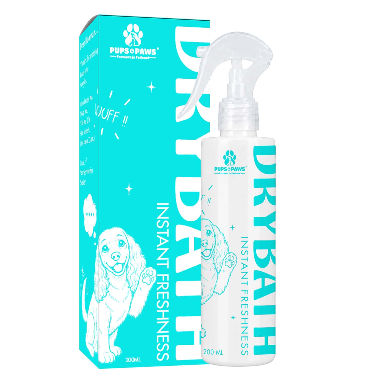 Pups & Paws Waterless Dry Bath Spray For Dogs & Cats | No-Rinse Lavender | Chamomile & Aloe | 200 Ml
