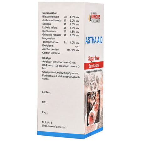 Baksons Homoeopathy Astha Aid Syrup Sugar Free 115 Ml