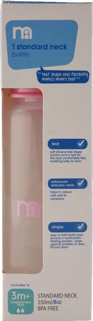 Mothercare Narrow Neck Bottle - Pink - 250ml