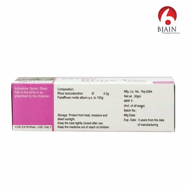 Bjain Omeo Rhus Tox Ointment| Homeopathic Support For Joint Pain . Stiffness & Muscle Relief - 30Gm