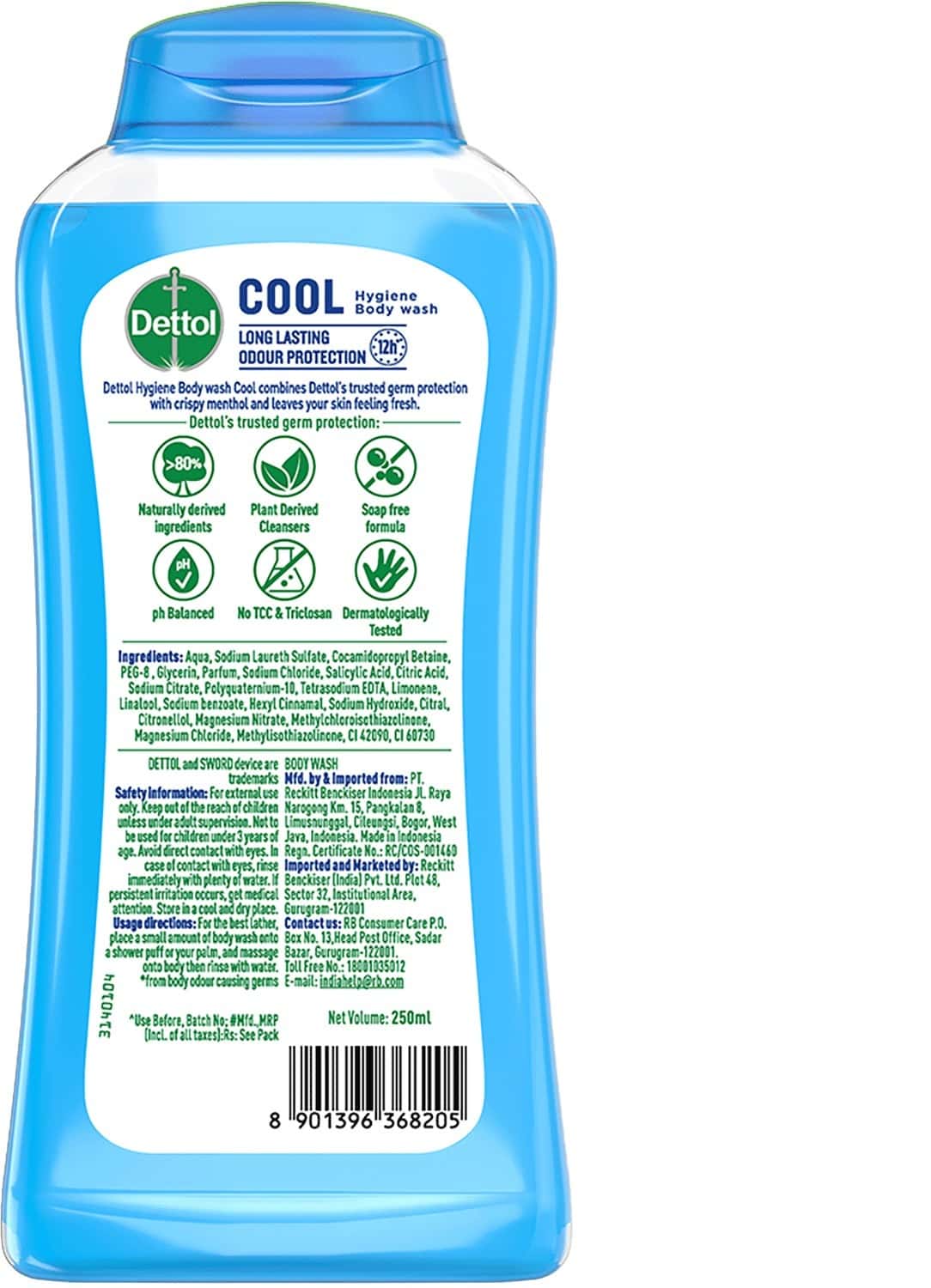 Buy DETTOL BODY WASH AND SHOWER GEL FOR WOMEN AND MEN, COOL 250ML