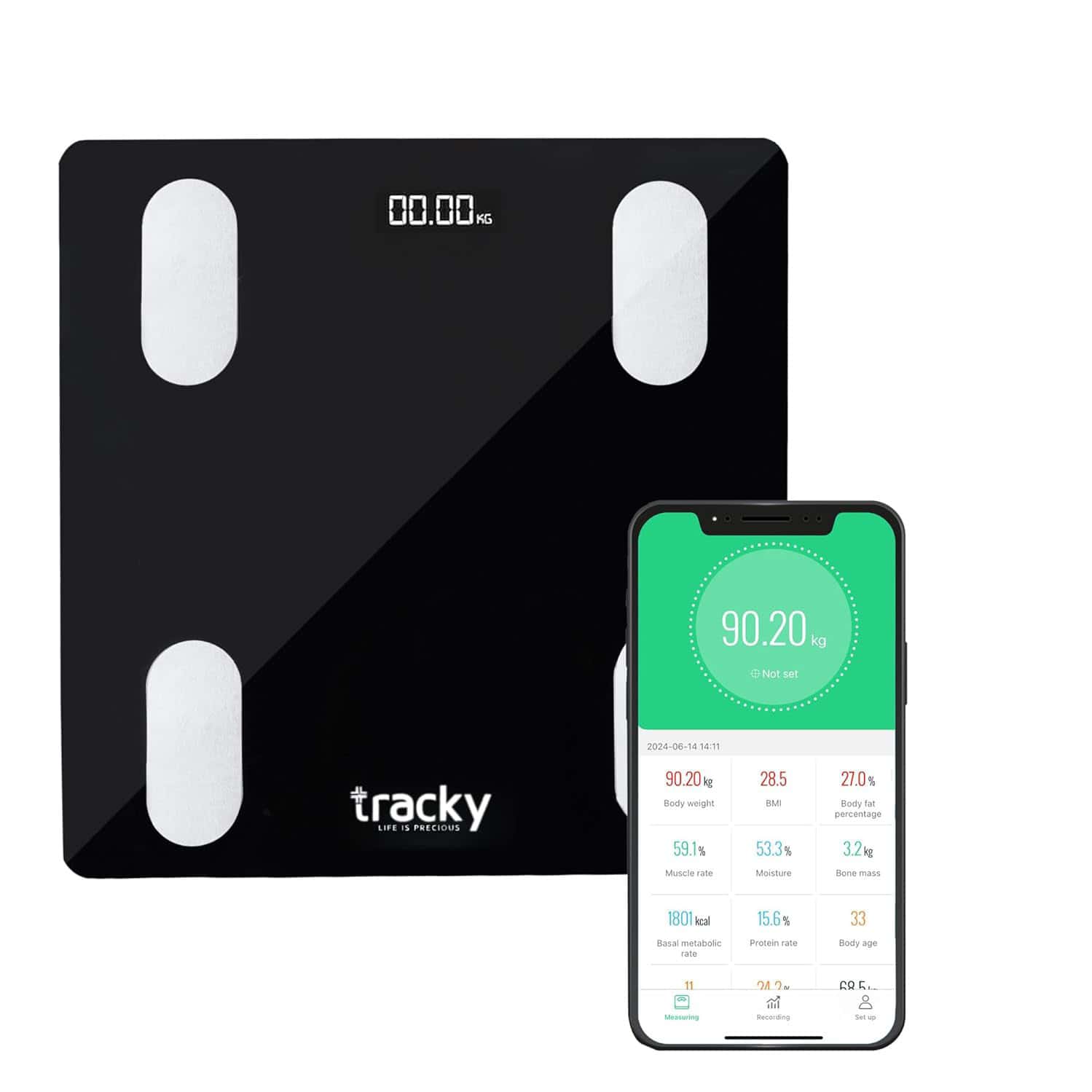 Tracky 4 Electrode Weighing Scale | Sync 18 Body Metrics Via App | Smart Bmi & Body Fat Analyzer