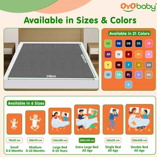 Oyo Baby Waterproof Bed Protector Baby Dry Sheet Extra Large Grey (140 Cm X 200 Cm)