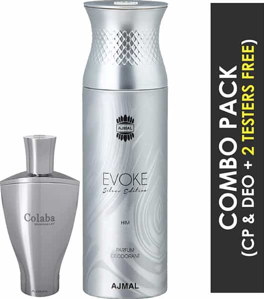 Ajmal Colaba Mukhallat Cp Attar 14Ml For Unisex & Evoke Silver Edition Him Deodorant 200Ml For Men