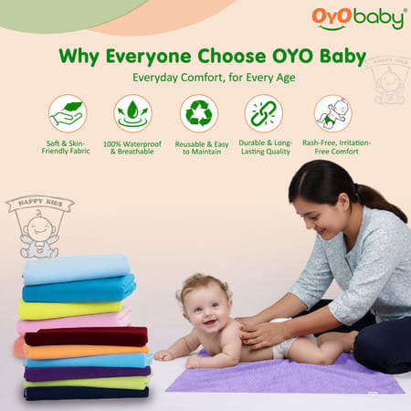 Oyo Baby Waterproof Bed Protector Baby Dry Sheet Extra Large Violet (140 Cm X 200 Cm)
