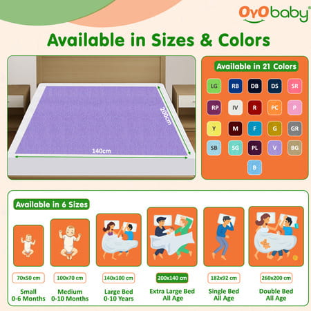 Oyo Baby Waterproof Bed Protector Baby Dry Sheet Extra Large Violet (140 Cm X 200 Cm)
