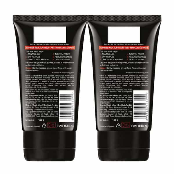Garnier Men, Anti-Pimple Face Wash, Repairs Skin & Balances Oils, Acnofight, 2 X 150G (Pack Of 2)