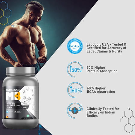 Muscleblaze Biozyme Performance Whey Protein, (Labdoor Usa Certified) (Magical Mango, 1kg / 2.2 Lb)