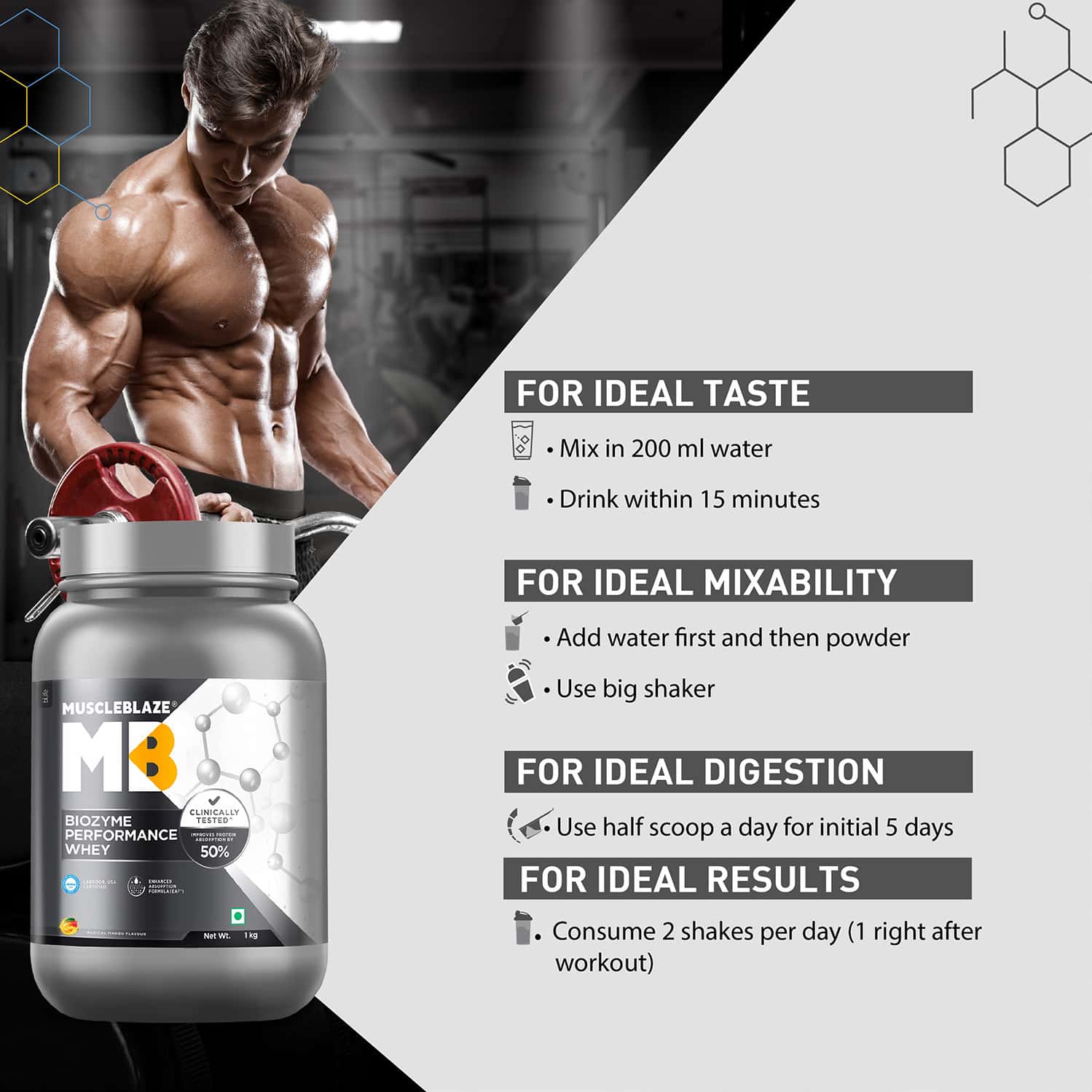 Buy MUSCLEBLAZE BIOZYME PERFORMANCE WHEY PROTEIN, (LABDOOR USA CERTIFIED) (MAGICAL MANGO, 1KG
