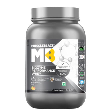 Muscleblaze Biozyme Performance Whey Protein Powder | Magical Mango (1kg) | 25g Protein