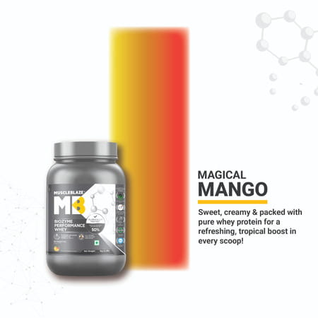 Muscleblaze Biozyme Performance Whey Protein Powder | Magical Mango (1Kg) | 25G Protein