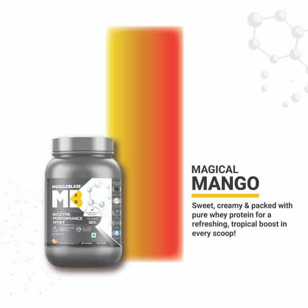 Muscleblaze Biozyme Performance Whey Protein Powder | Magical Mango (1Kg) | 25G Protein