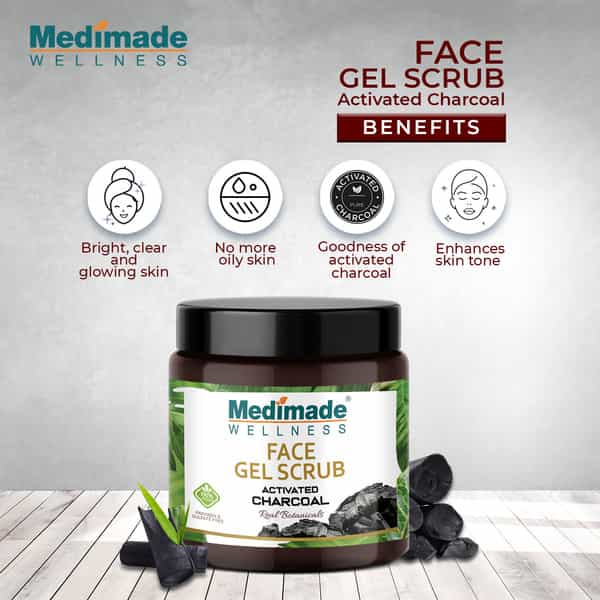 Medimade Activated Charcoal Face Gel Scrub - 100 Gm X 2 ( Pack Of 2 )