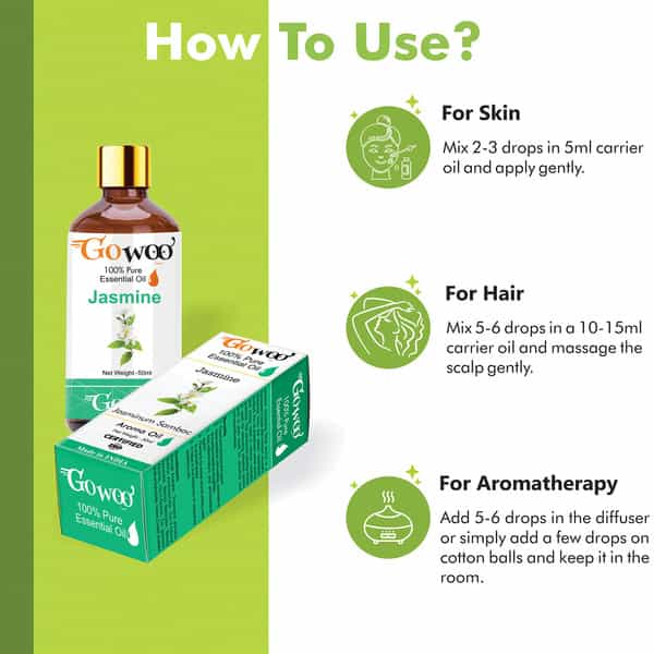 Go Woo 100% Pure Jasmine Sambac Oils For Hair Skin & Aromatherapy 100% Pure & Virgin Oils 50 Ml