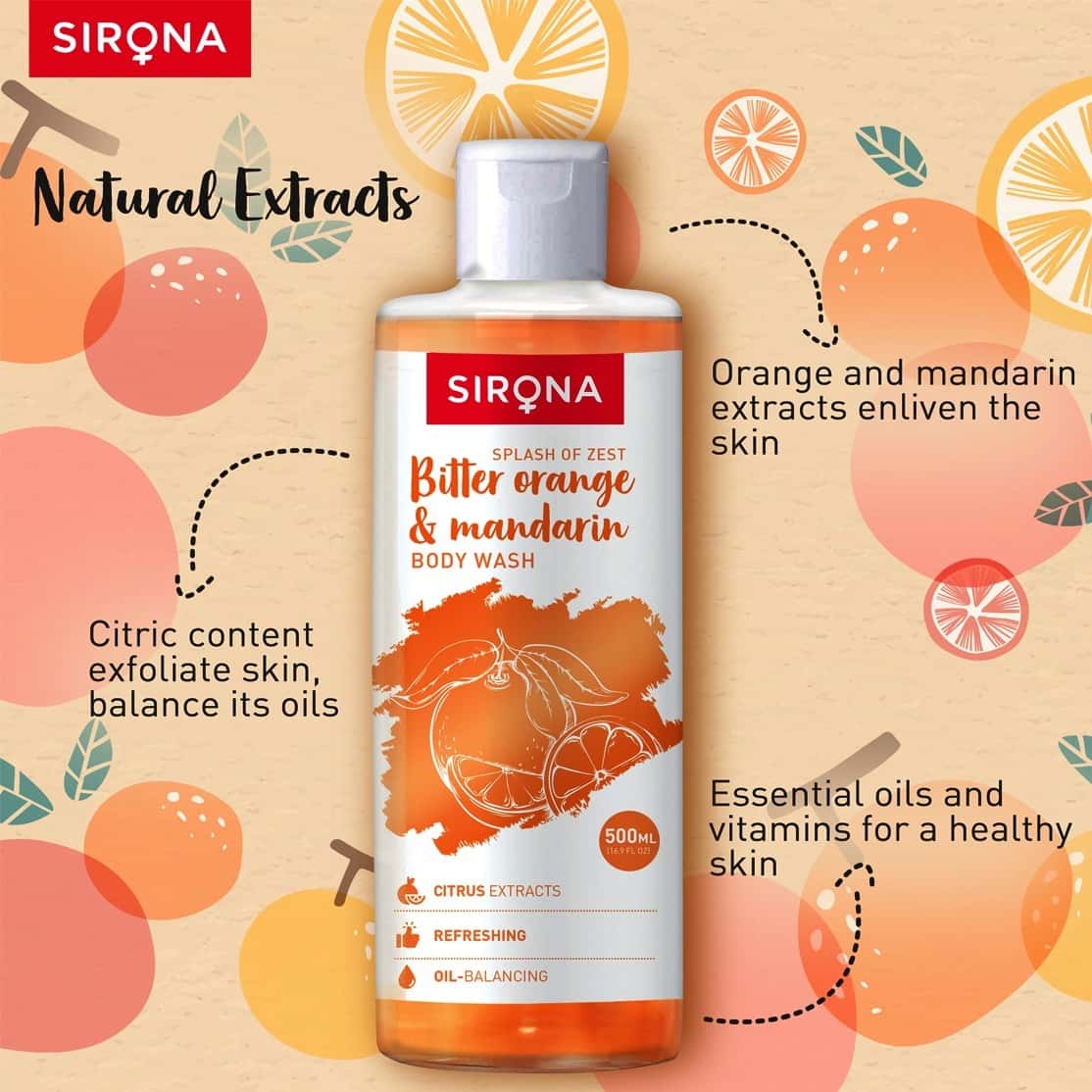 Buy SIRONA BODY WASH WITH BITTER ORANGE AND MANDARIN 500ML Online