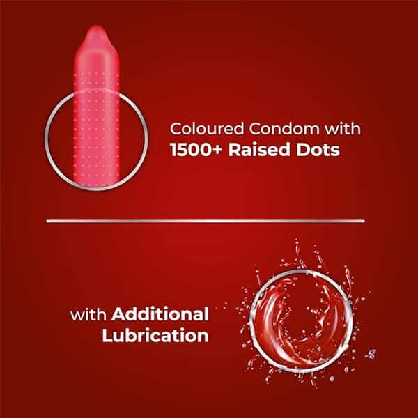 Skore Dotted Flavour Condoms (Cherry) 10N (Pack Of 4) And Hard Rock Gel Sachet Free