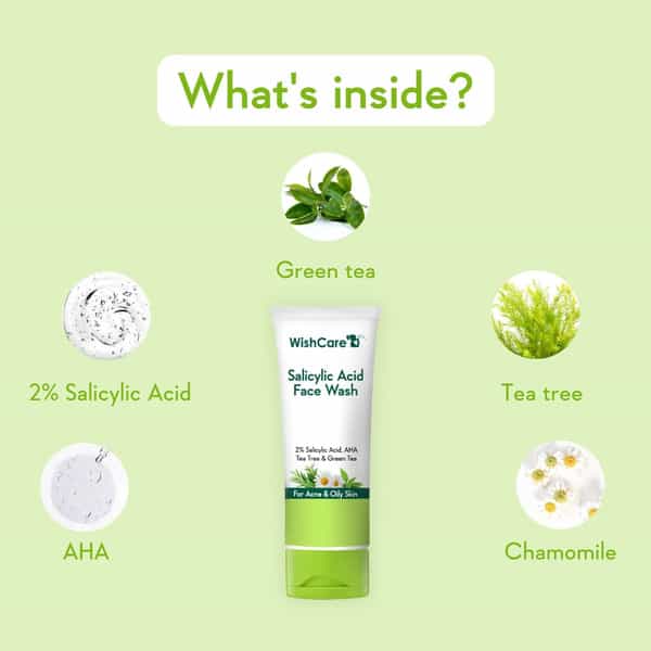 Wishcare 2% Salicylic Acid Face Wash With Aha | Greentea Chamomile - For Oil Acne Control (100Ml)