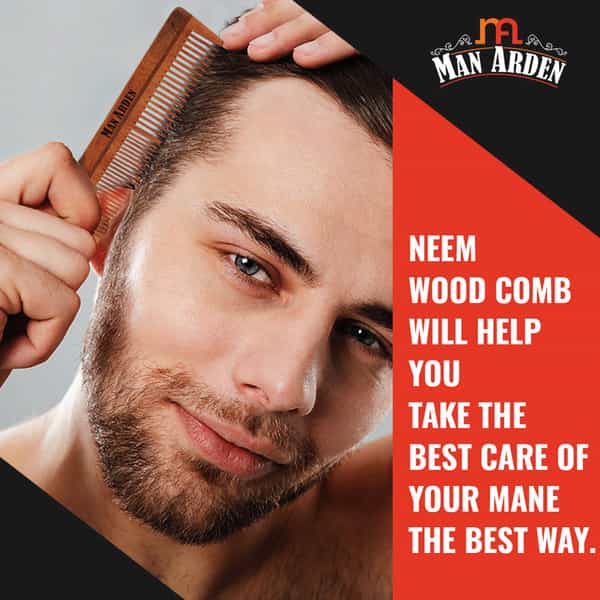 Man Arden Natural Kacchi Neem Wood Hair Comb For Healthy Scalp