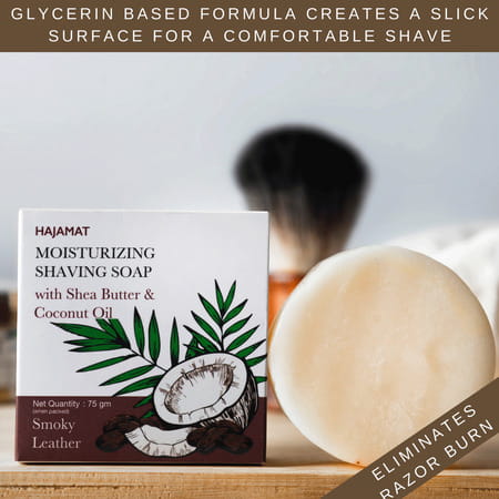 Hajamat Moisturizing Shaving Soap With Shea Butter- Smoky Leather -75 Gm- No Post Shave Dryness