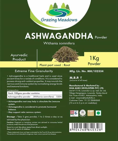 Grazing Meadows Ashwagandha Powder - 1 Kg (Pack Of 2) Bones Health