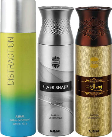 Ajmal 1 Distraction Unisex 1silver Shade Men &1wisal Dhahab For Men Deo Each 200ml Combo Pack Of 3