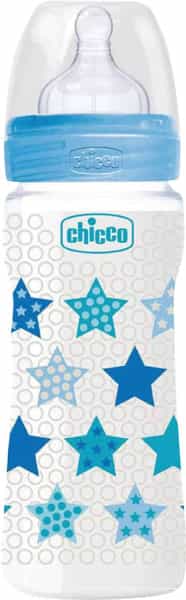 Chicco Wellbeing Pp Bottle Boy 250 Ml Medium Silicon Blue