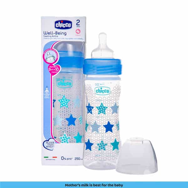 Chicco Wellbeing Pp Bottle Boy 250 Ml Medium Silicon Blue