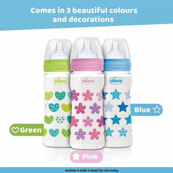 Chicco Wellbeing Pp Bottle Boy 250 Ml Medium Silicon Blue