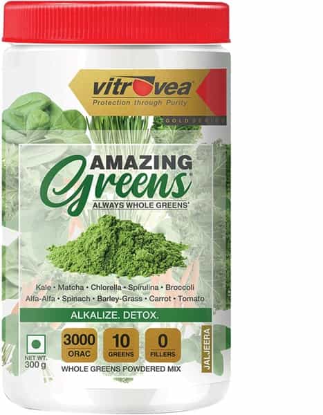 Vitrovea Amazing Greens Organic Raw Super Greens Powder Whole Food W/10 Superfoods - Jaljeera - 300G