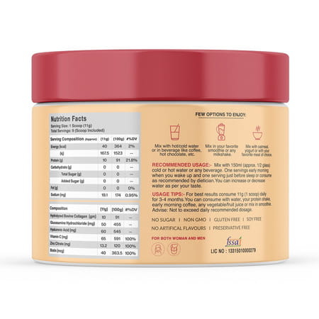 Myfitfuel Hydrolyzed Bovine Collagen + Glucosamine, Hyaluronic, Biotin, Zinc Vitaminc (100g, Orange)