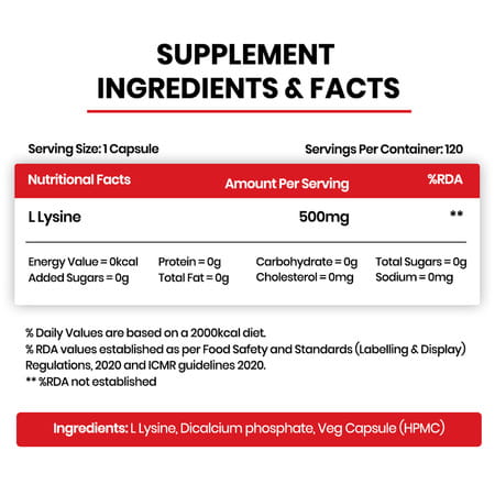 Vlado's Himalayan Organics L-Lysine 500Mg Essential Amino Acid | Supports Heart Health | Veg - 120N