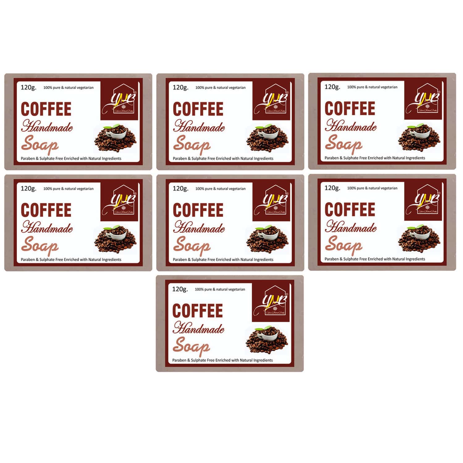 Ynb Yours Natural Buddy Organic Coffee Handmade Sls & Paraben Free Soap 120g (pack Of 7)