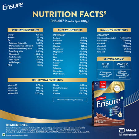 Ensure Balanced Nutrition Drink Powder For Adults Chocolate Flavored Box Of 950 Gm