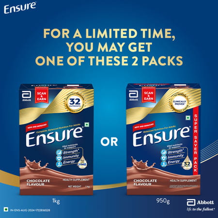 Ensure Balanced Nutrition Drink Powder For Adults Chocolate Flavored Box Of 950 Gm