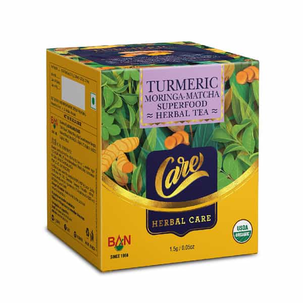 Care Turmeric Moringa-Matcha Superfood Herbal Tea 30 Tea Bags|15Pcs X 2 Pack