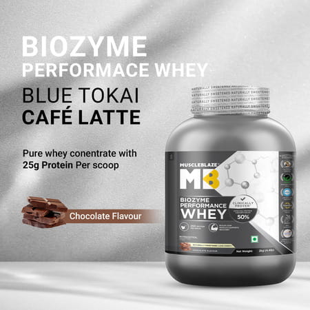 Muscleblaze Biozyme Performance Whey Protein Powder | Naturally Sweetened (Less Sweet) Chocolate 2Kg