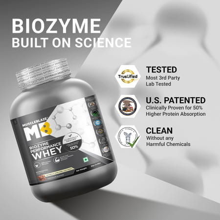 Muscleblaze Biozyme Performance Whey Protein Powder | Naturally Sweetened (Less Sweet) Chocolate 2Kg