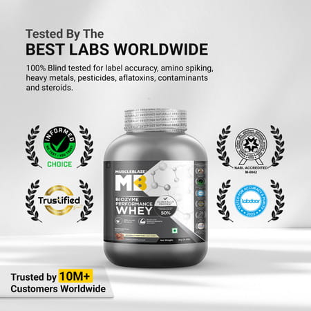 Muscleblaze Biozyme Performance Whey Protein Powder | Naturally Sweetened (Less Sweet) Chocolate 2Kg