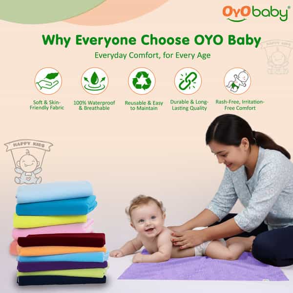 Oyo Baby Lightweight Large Dry Sheet Soft | Waterproof Breathable 140X100 Cm Pack Of 2 - Voilet