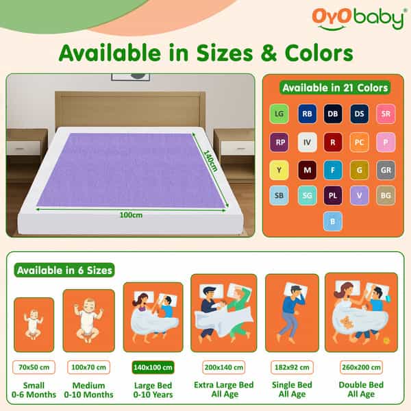 Oyo Baby Lightweight Large Dry Sheet Soft | Waterproof Breathable 140X100 Cm Pack Of 2 - Voilet