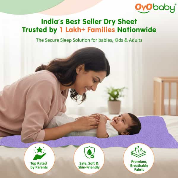 Oyo Baby Lightweight Large Dry Sheet Soft | Waterproof Breathable 140X100 Cm Pack Of 2 - Voilet