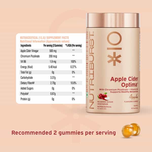 Nutriburst Apple Cider Gummies For Healthy Metabolism & Weight Loss Management (60 Gummy)