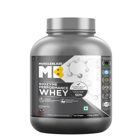 Muscleblaze Biozyme Whey (Triple Chocolate | 1.75kg) | 50% Higher Absorption | Eaf Certified