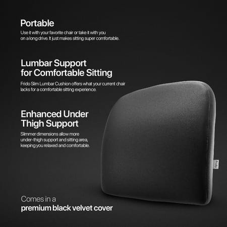 Frido Slim Lumbar Cushion For Back Rest Lumbar Support Relieves Back Pain Improves Posture