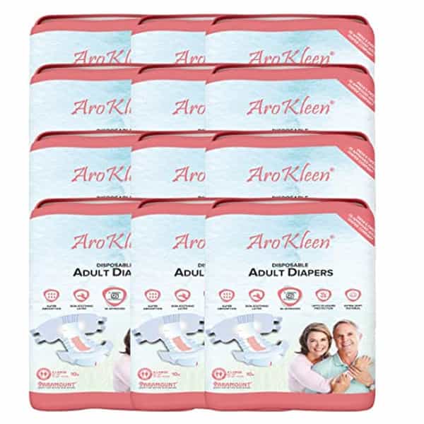 Arokleen Adult Diaper Tape Style Extra Large (Waist Size:127 Cm-170 Cm) 10 Pcs Per Packet Pack Of 12