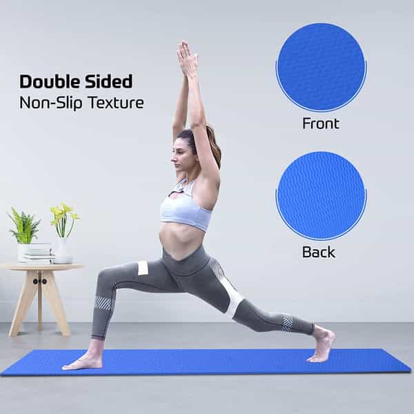Beatxp Blue Color (6Mm) Yoga Mat With Carry Strap|Textured Surface |High Resilience Exercise Mat