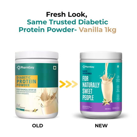 Pharmeasy Diabetic Protein Powder - French Vanilla - Jar | 1 Kg (5 Gm Protein/Serving)