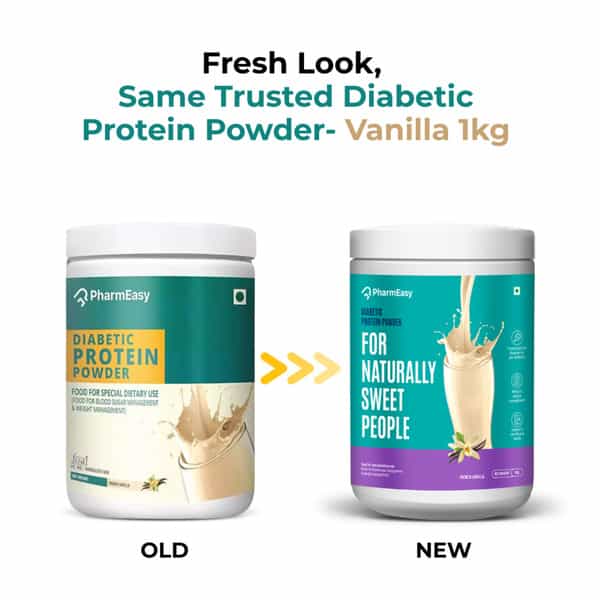 Pharmeasy Diabetic Protein Powder - French Vanilla - Jar | 1 Kg (5 Gm Protein/Serving)