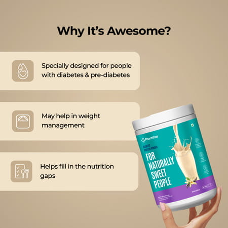 Pharmeasy Diabetic Protein Powder - French Vanilla - Jar | 1 Kg (5 Gm Protein/Serving)