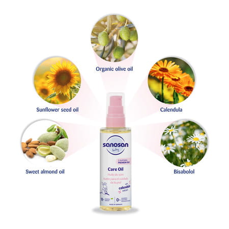 Sanosan Baby Care Oil | With Almond Oil Organic Olive Oil & Sunflower Seed Oil - 100ml